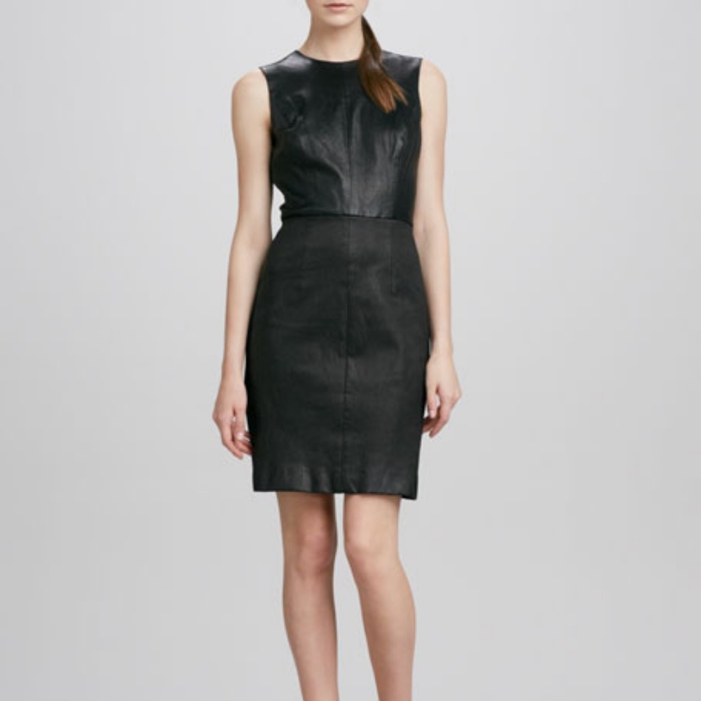 Milly Lisa Leather/Crepe Dress Black, Size 6, NWT